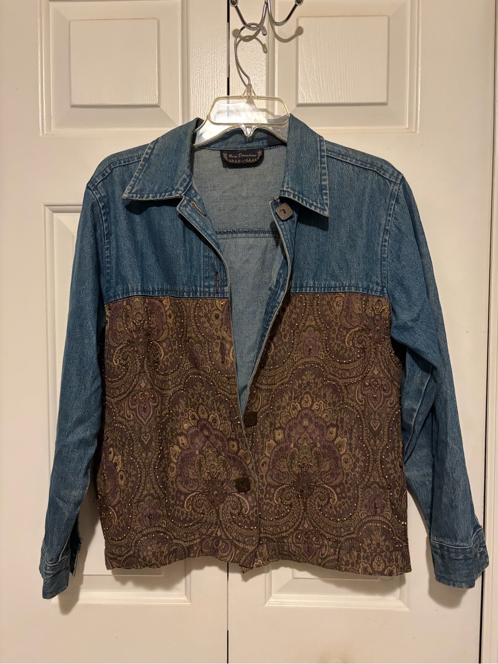 new directions Blue Denim Jacket with Brown Paisley Panel